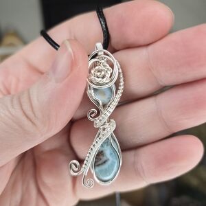 Larimar Hourglass Wire Wrap Crystal Pendant